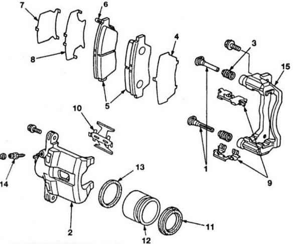 Устройство, обслуживание и ремонт Honda Accord -Снятие и установка суппортов дисковых тормозных механизмов